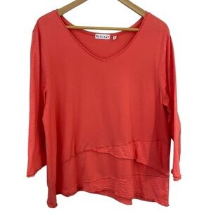 Habitat Long Sleeve Casual Top Womens M Peachy Pink Asymmetrical Tiered Ruffle